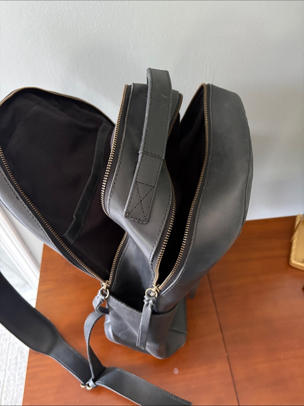 Able Black Leather Women's Backpack with Gold Zipper - Picture 4 of 8